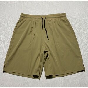 Coofandy Mens 32×7 Khaki Athletic Shorts Nylon Spandex Stretch Back Zip Pocket